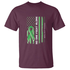 Mental Health Awareness T Shirt No One Fights Alone America Flag Green Ribbon TS09 Maroon Printyourwear