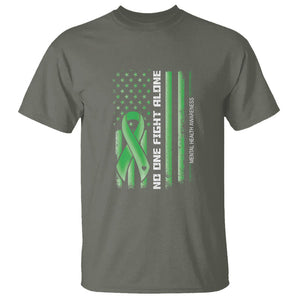 Mental Health Awareness T Shirt No One Fights Alone America Flag Green Ribbon TS09 Military Green Printyourwear