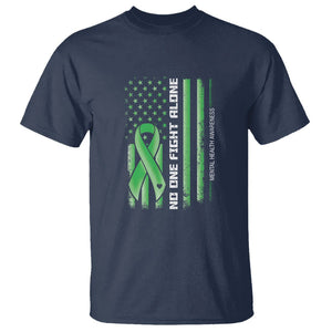 Mental Health Awareness T Shirt No One Fights Alone America Flag Green Ribbon TS09 Navy Printyourwear