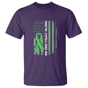 Mental Health Awareness T Shirt No One Fights Alone America Flag Green Ribbon TS09 Purple Printyourwear