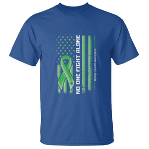 Mental Health Awareness T Shirt No One Fights Alone America Flag Green Ribbon TS09 Royal Blue Printyourwear