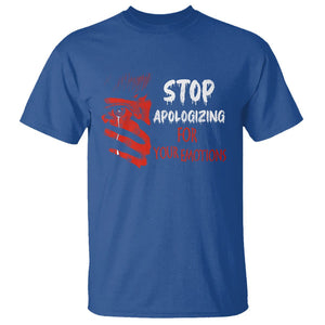 Motivational Mental Health T Shirt Stop Apologizing For Your Emotions Cry Sadness Girl TS09 Royal Blue Printyourwear