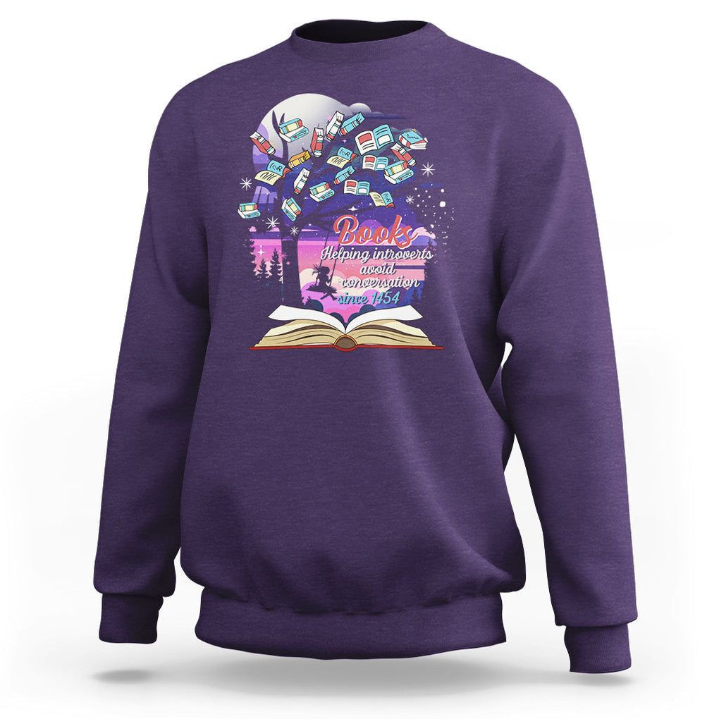 Introvert Book Lover Sweatshirt Books Helping Introverts Avoid Conversation TS09 Purple Printyourwear