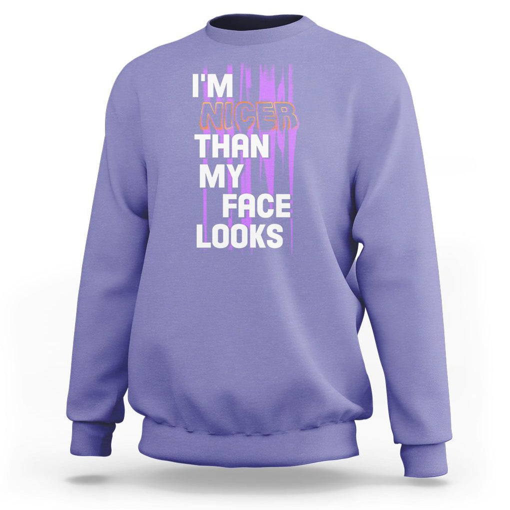 Introvert Sweatshirt I'm Nicer Than My Face Looks TS09 Violet Printyourwear