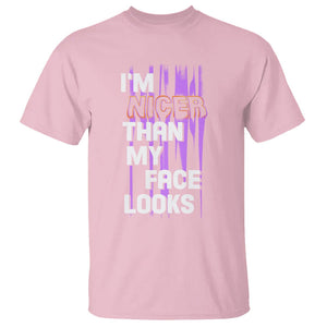 Introvert T Shirt I'm Nicer Than My Face Looks TS09 Light Pink Printyourwear