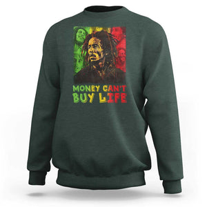 Legend Bob Sweatshirt Money Can't Buy Life Jamaican Reggae TS09 Dark Forest Green Print Your Wear