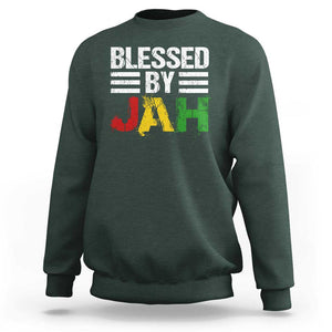 Blessed By Jah Jamaican Rastafari Rasta Sweatshirt TS09 Dark Forest Green Print Your Wear