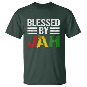 Blessed By Jah Jamaican Rastafari Rasta T Shirt TS09 Dark Forest Green Print Your Wear