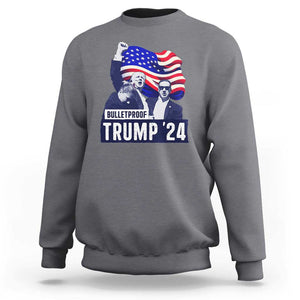 Trump Raised Fist Sweatshirt Bulletproof 2024 Stronger Trump American Flag TS09 Charcoal Print Your Wear