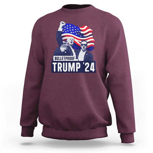 Trump Raised Fist Sweatshirt Bulletproof 2024 Stronger Trump American Flag TS09 Maroon Print Your Wear