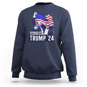 Trump Raised Fist Sweatshirt Bulletproof 2024 Stronger Trump American Flag TS09 Navy Print Your Wear