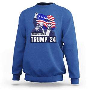 Trump Raised Fist Sweatshirt Bulletproof 2024 Stronger Trump American Flag TS09 Royal Blue Print Your Wear