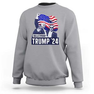 Trump Raised Fist Sweatshirt Bulletproof 2024 Stronger Trump American Flag TS09 Sport Gray Print Your Wear