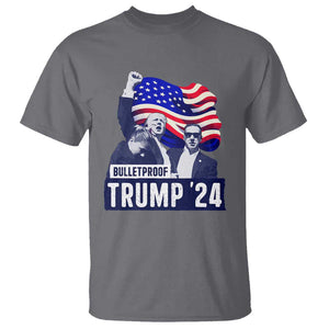 Trump Raised Fist T Shirt Bulletproof 2024 Stronger Trump American Flag TS09 Charcoal Print Your Wear