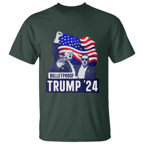 Trump Raised Fist T Shirt Bulletproof 2024 Stronger Trump American Flag TS09 Dark Forest Green Print Your Wear