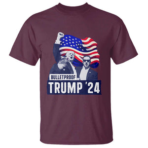 Trump Raised Fist T Shirt Bulletproof 2024 Stronger Trump American Flag TS09 Maroon Print Your Wear