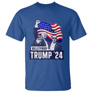 Trump Raised Fist T Shirt Bulletproof 2024 Stronger Trump American Flag TS09 Royal Blue Print Your Wear