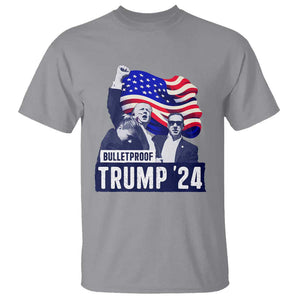 Trump Raised Fist T Shirt Bulletproof 2024 Stronger Trump American Flag TS09 Sport Gray Print Your Wear