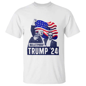 Trump Raised Fist T Shirt Bulletproof 2024 Stronger Trump American Flag TS09 White Print Your Wear