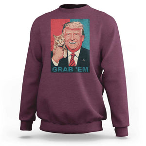 Funny Trump Sweatshirt Grab 'Em Trump Hug Cat American Flag TS09 Maroon Print Your Wear