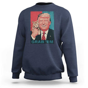 Funny Trump Sweatshirt Grab 'Em Trump Hug Cat American Flag TS09 Navy Print Your Wear