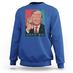 Funny Trump Sweatshirt Grab 'Em Trump Hug Cat American Flag TS09 Royal Blue Print Your Wear