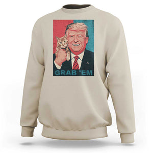 Funny Trump Sweatshirt Grab 'Em Trump Hug Cat American Flag TS09 Sand Print Your Wear