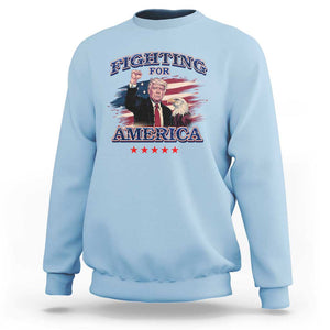 Trump Raised Fist Sweatshirt Fighting For America Eagle TS09 Light Blue Print Your Wear