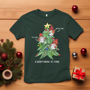 It's Fine We're Fine Everything's Fine Funny Gnomies T Shirt with Christmas Tree TS09 Dark Forest Green Printyourwear