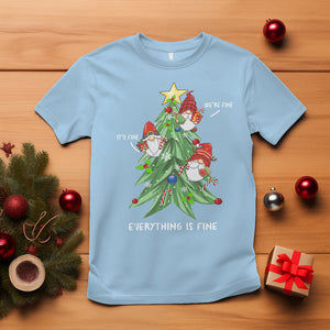 It's Fine We're Fine Everything's Fine Funny Gnomies T Shirt with Christmas Tree TS09 Light Blue Printyourwear