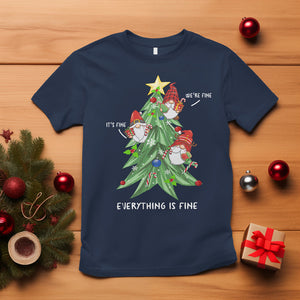 It's Fine We're Fine Everything's Fine Funny Gnomies T Shirt with Christmas Tree TS09 Navy Printyourwear