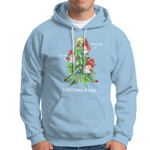 It's Fine We're Fine Everything's Fine Funny Gnomies Hoodie with Christmas Tree TS09 Light Blue Printyourwear