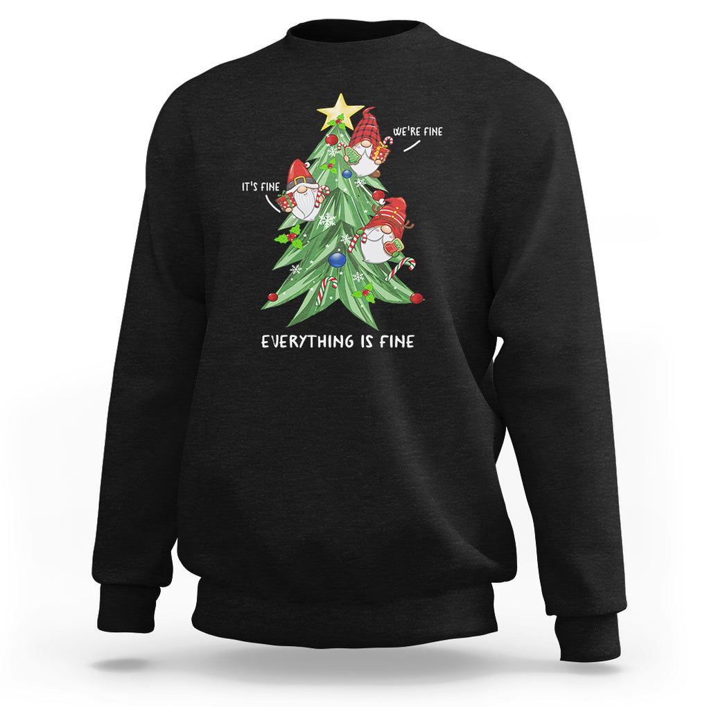 It's Fine We're Fine Everything's Fine Funny Gnomies Sweatshirt with Christmas Tree TS09 Black Printyourwear