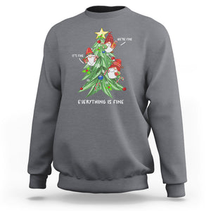 It's Fine We're Fine Everything's Fine Funny Gnomies Sweatshirt with Christmas Tree TS09 Charcoal Printyourwear