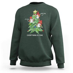 It's Fine We're Fine Everything's Fine Funny Gnomies Sweatshirt with Christmas Tree TS09 Dark Forest Green Printyourwear