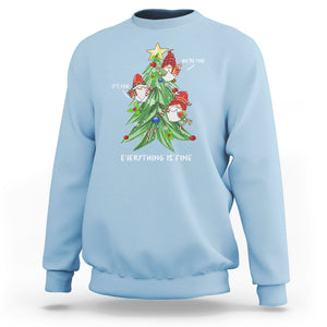 It's Fine We're Fine Everything's Fine Funny Gnomies Sweatshirt with Christmas Tree TS09 Light Blue Printyourwear