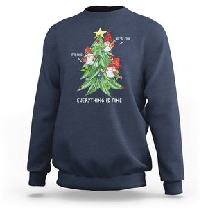 It's Fine We're Fine Everything's Fine Funny Gnomies Sweatshirt with Christmas Tree TS09 Navy Printyourwear