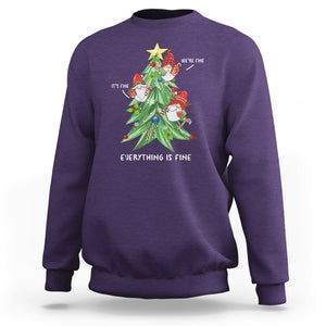 It's Fine We're Fine Everything's Fine Funny Gnomies Sweatshirt with Christmas Tree TS09 Purple Printyourwear