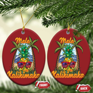 Xmas In Hawaii Christmas Ornament Mele Kalikimaka Xmas Light Pineapple TS09 Oval Red Print Your Wear