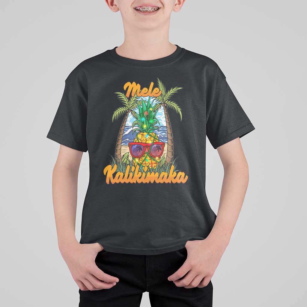 Mele Kalikimaka Christmas In Hawaii Xmas Light Pineapple T Shirt For Kid TS09 Black Printyourwear