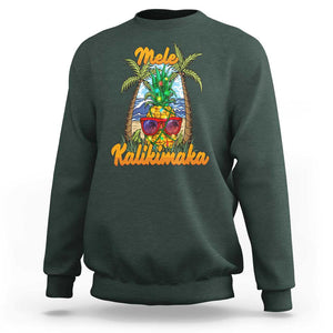 Mele Kalikimaka Christmas In Hawaii Xmas Light Pineapple Sweatshirt TS09 Dark Forest Green Printyourwear