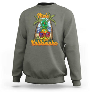 Mele Kalikimaka Christmas In Hawaii Xmas Light Pineapple Sweatshirt TS09 Military Green Printyourwear