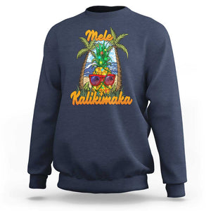 Mele Kalikimaka Christmas In Hawaii Xmas Light Pineapple Sweatshirt TS09 Navy Printyourwear