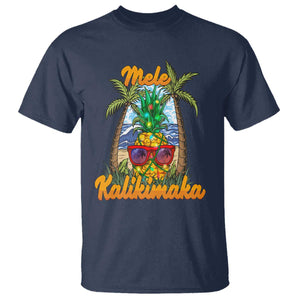 Mele Kalikimaka Christmas In Hawaii Xmas Light Pineapple T Shirt TS09 Navy Printyourwear