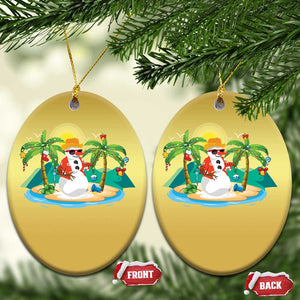 Xmas In Hawaii Christmas Ornament Hawaiian Snowman Xmas Palm Tree At The Beach TS09 Oval Gold Print Your Wear