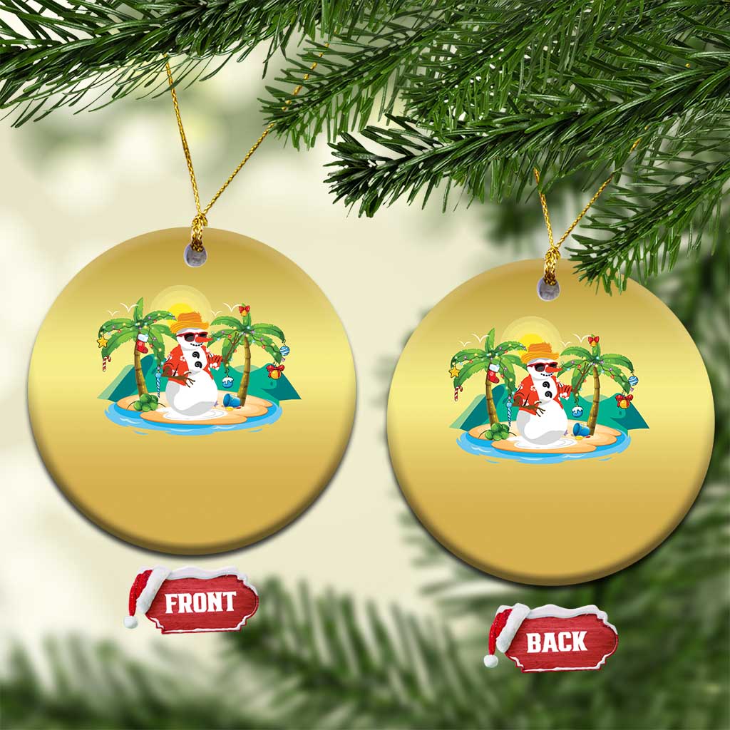 Xmas In Hawaii Christmas Ornament Hawaiian Snowman Xmas Palm Tree At The Beach TS09 Circle Gold Print Your Wear