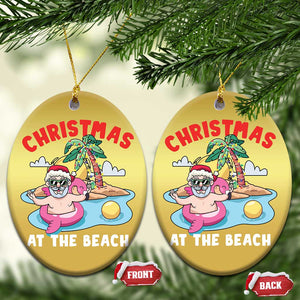 Christmas At The Beach Christmas Ornament Funny Santa Claus Flamingo Float Chilling TS09 Oval Gold Print Your Wear