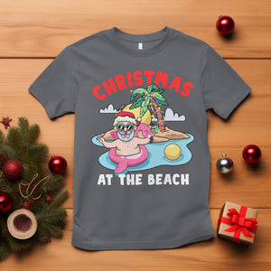 Funny Flamingo Float Santa Claus Christmas At The Beach T Shirt TS09 Charcoal Printyourwear