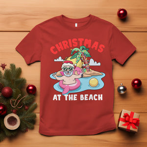 Funny Flamingo Float Santa Claus Christmas At The Beach T Shirt TS09 Red Printyourwear