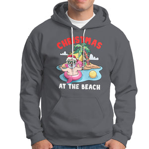 Funny Flamingo Float Santa Claus Christmas At The Beach Hoodie TS09 Charcoal Printyourwear